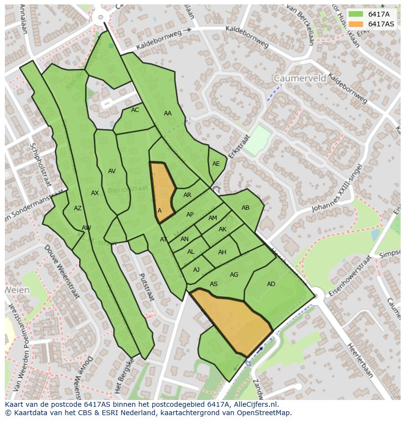 Afbeelding van het postcodegebied 6417 AS op de kaart.
