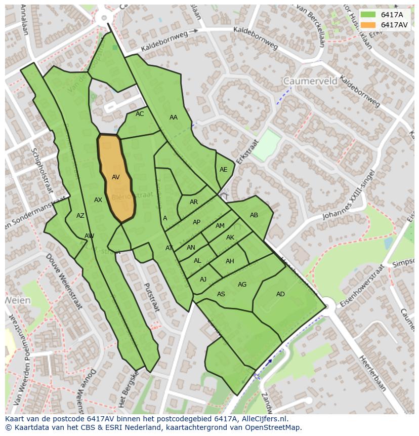 Afbeelding van het postcodegebied 6417 AV op de kaart.