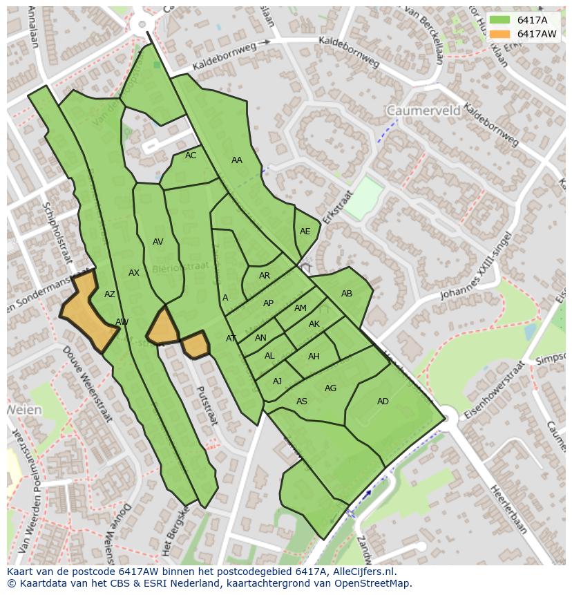 Afbeelding van het postcodegebied 6417 AW op de kaart.