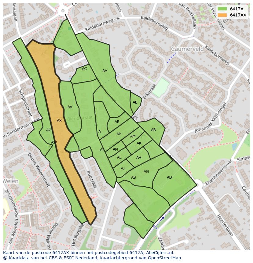 Afbeelding van het postcodegebied 6417 AX op de kaart.