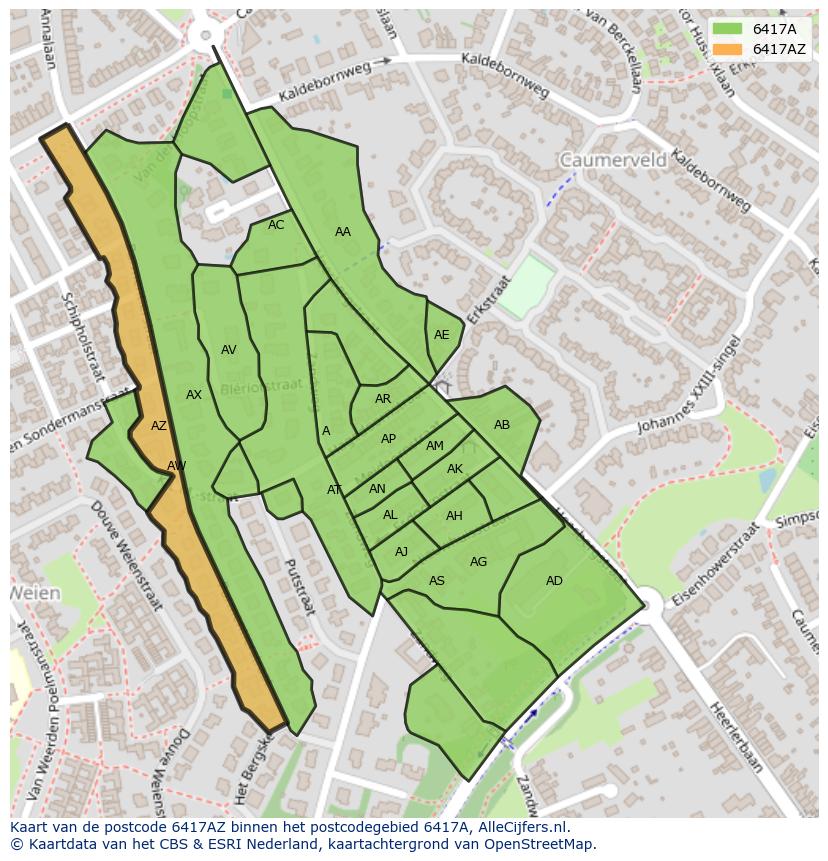 Afbeelding van het postcodegebied 6417 AZ op de kaart.