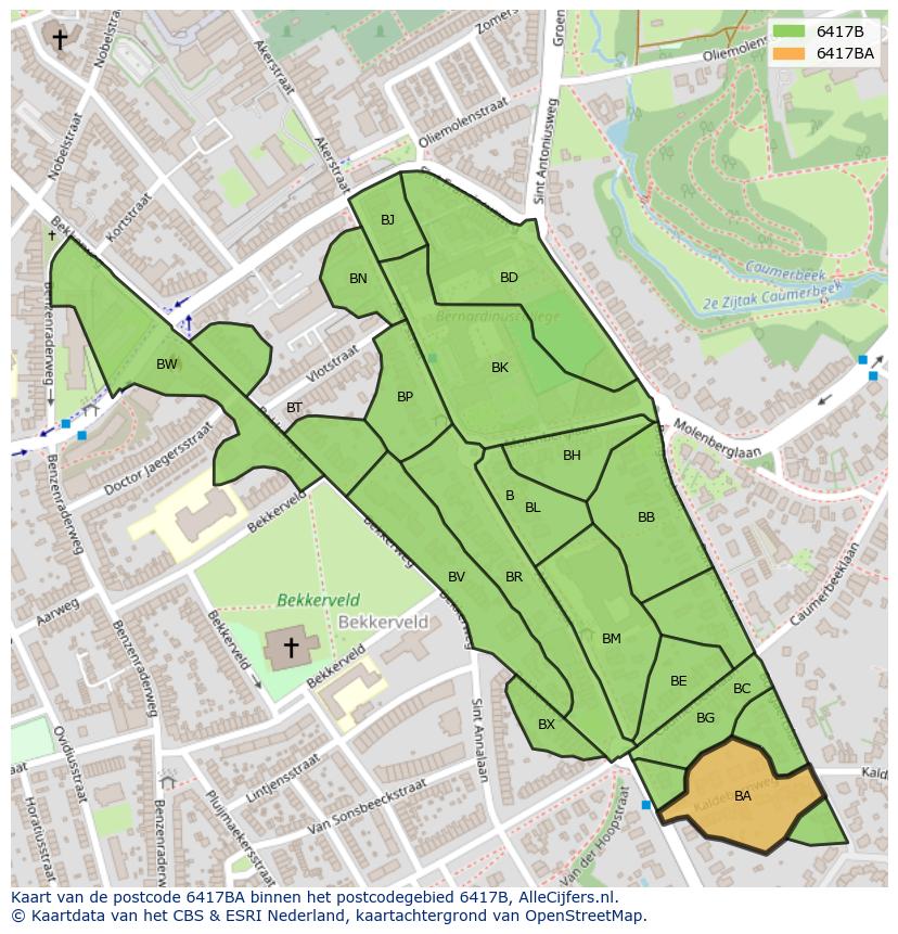 Afbeelding van het postcodegebied 6417 BA op de kaart.