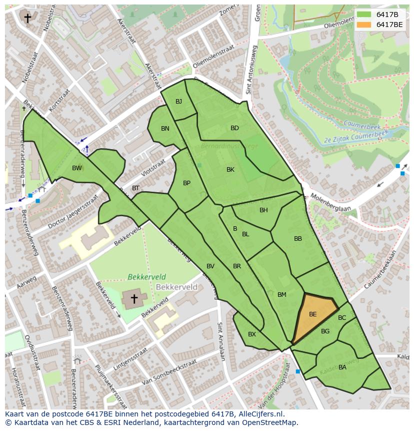 Afbeelding van het postcodegebied 6417 BE op de kaart.