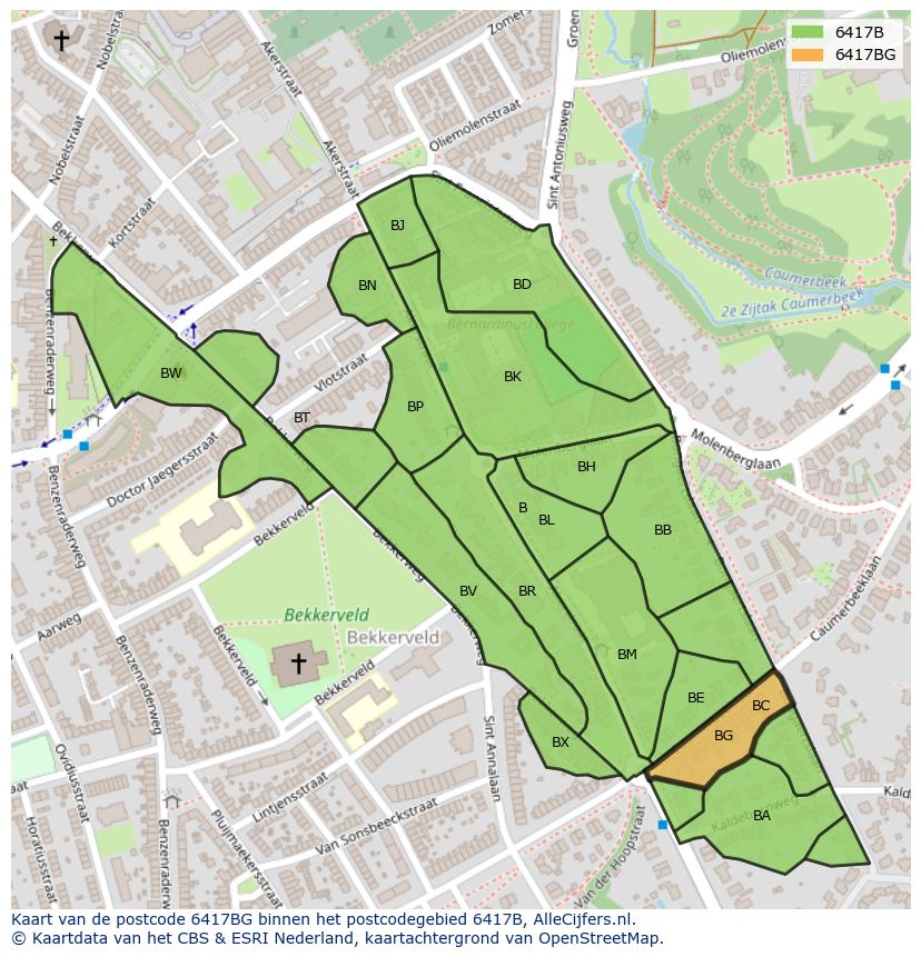 Afbeelding van het postcodegebied 6417 BG op de kaart.