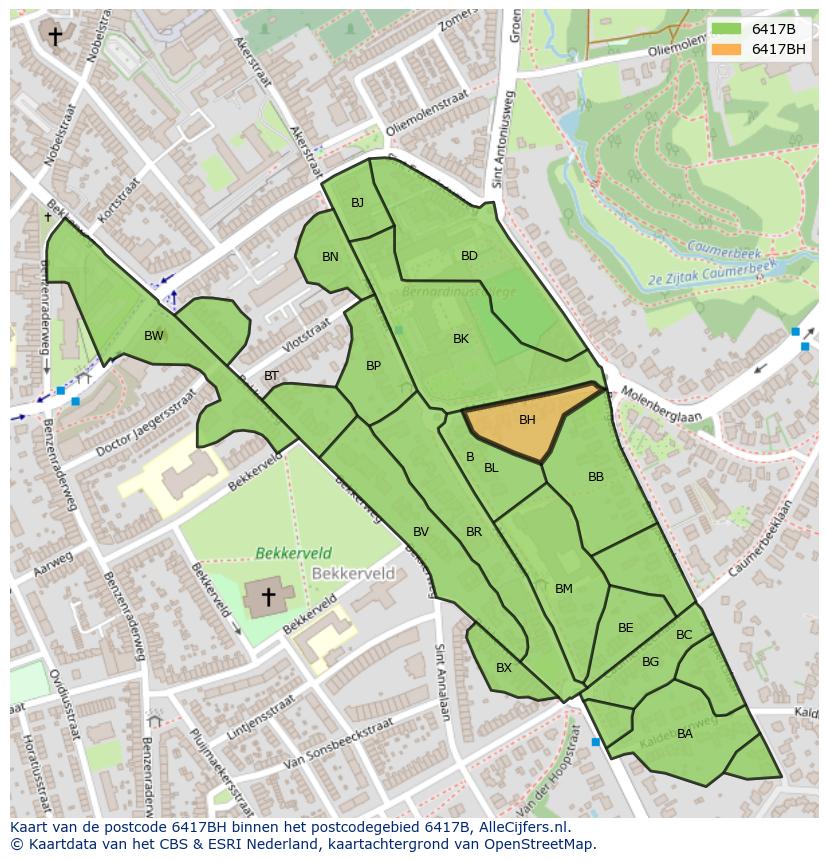 Afbeelding van het postcodegebied 6417 BH op de kaart.