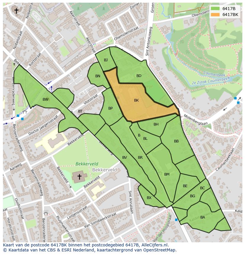 Afbeelding van het postcodegebied 6417 BK op de kaart.