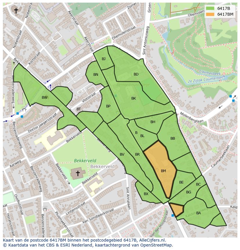 Afbeelding van het postcodegebied 6417 BM op de kaart.