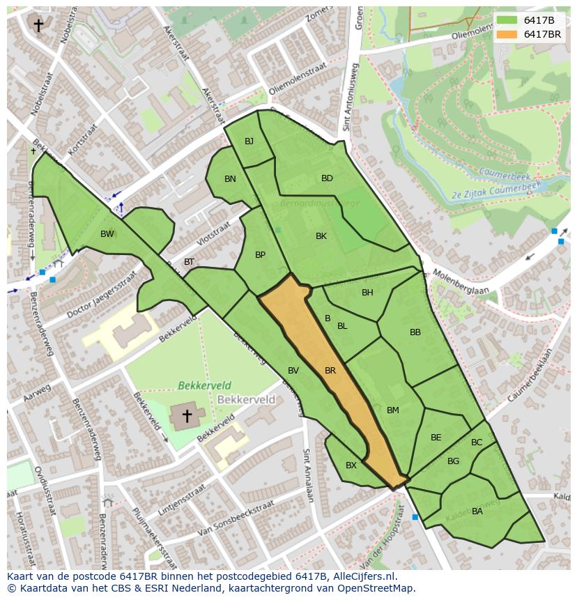 Afbeelding van het postcodegebied 6417 BR op de kaart.