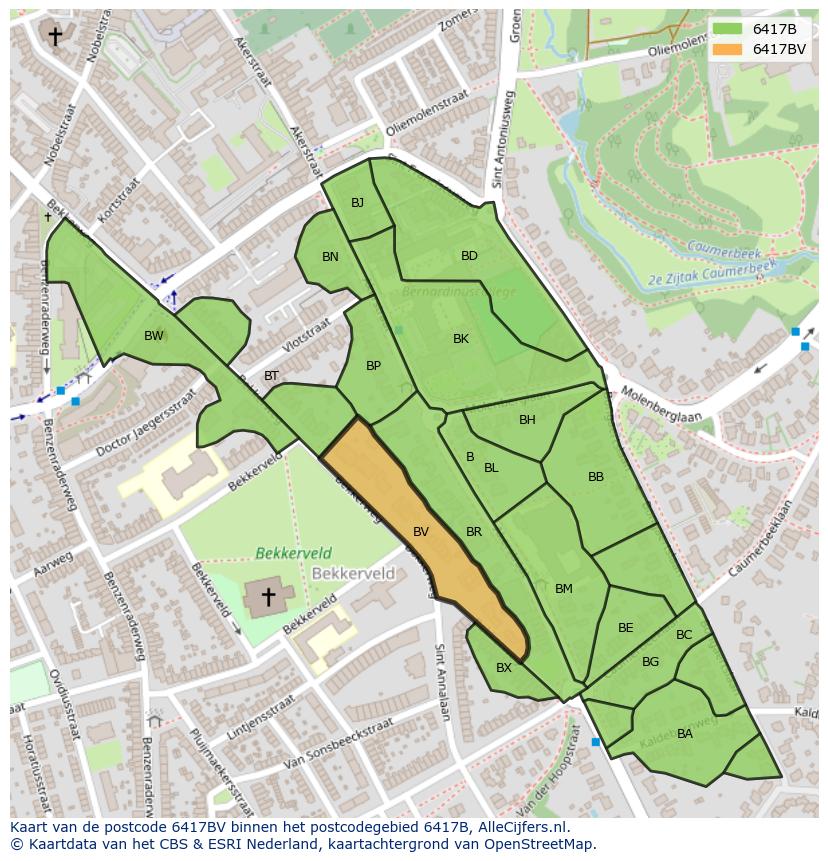 Afbeelding van het postcodegebied 6417 BV op de kaart.