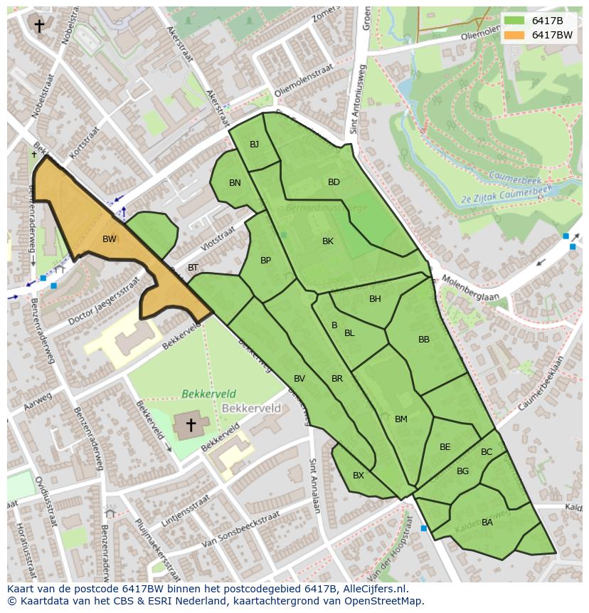 Afbeelding van het postcodegebied 6417 BW op de kaart.