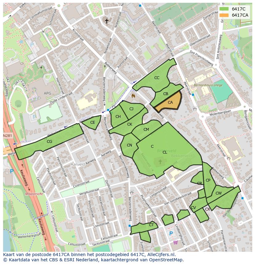 Afbeelding van het postcodegebied 6417 CA op de kaart.