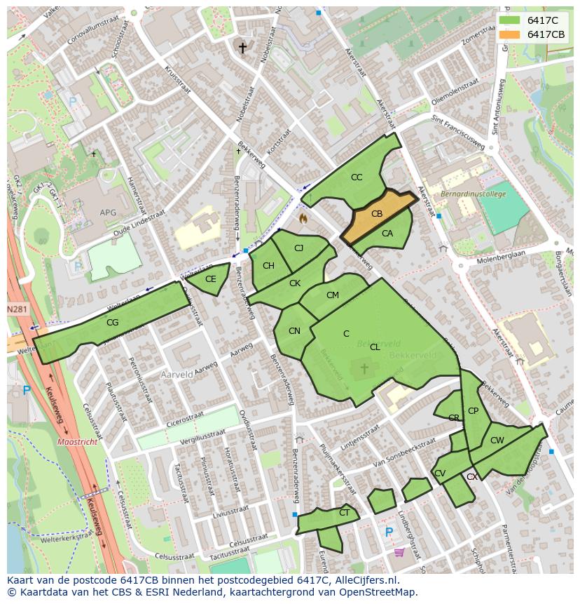 Afbeelding van het postcodegebied 6417 CB op de kaart.