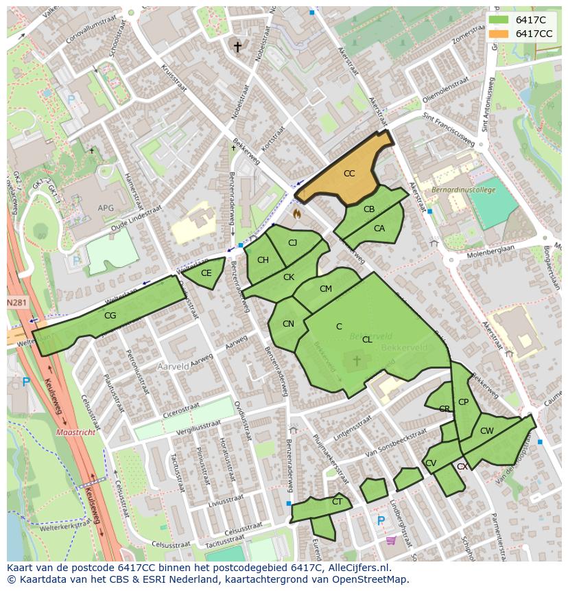 Afbeelding van het postcodegebied 6417 CC op de kaart.