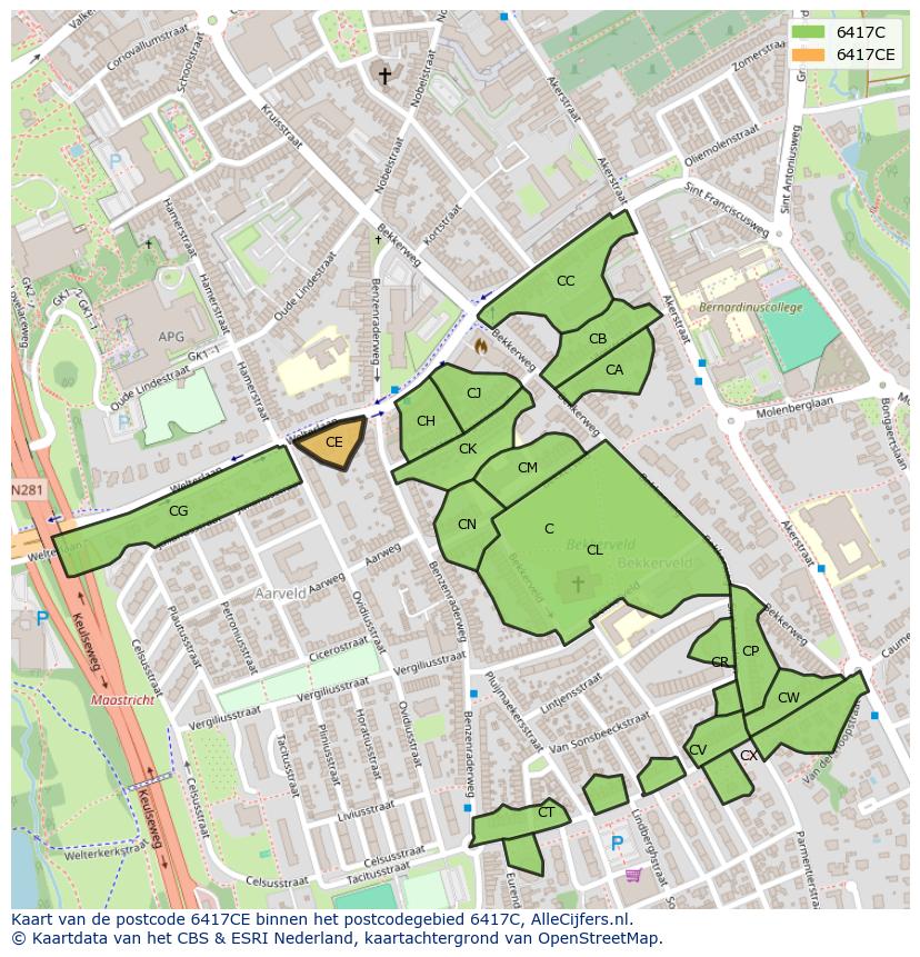 Afbeelding van het postcodegebied 6417 CE op de kaart.