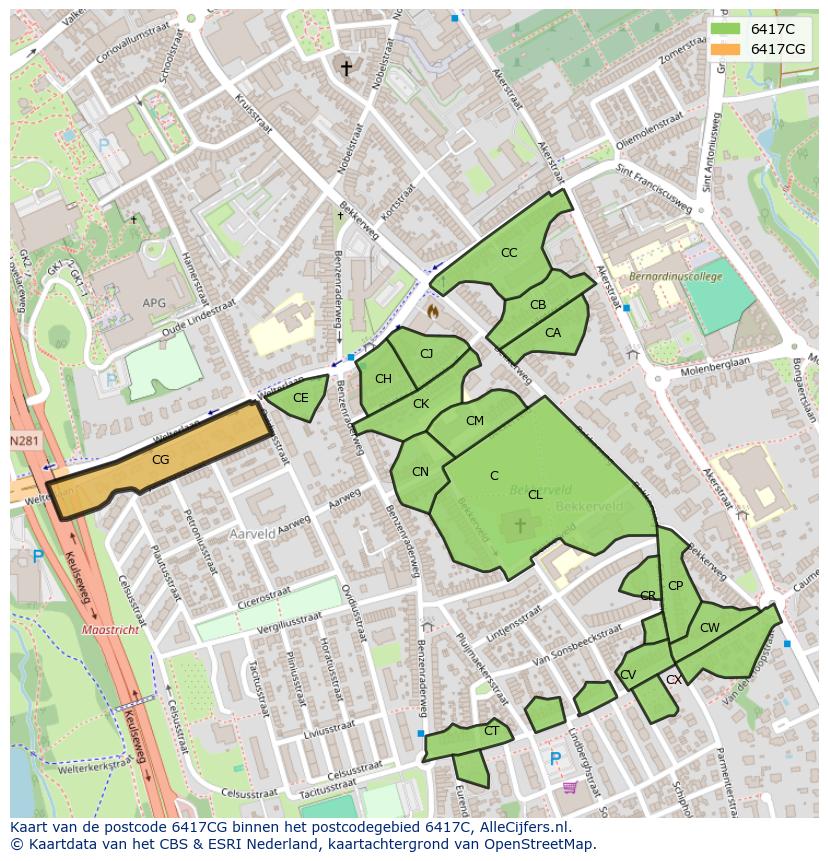 Afbeelding van het postcodegebied 6417 CG op de kaart.