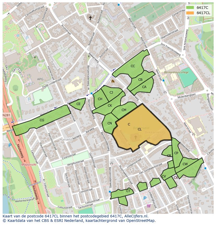 Afbeelding van het postcodegebied 6417 CL op de kaart.
