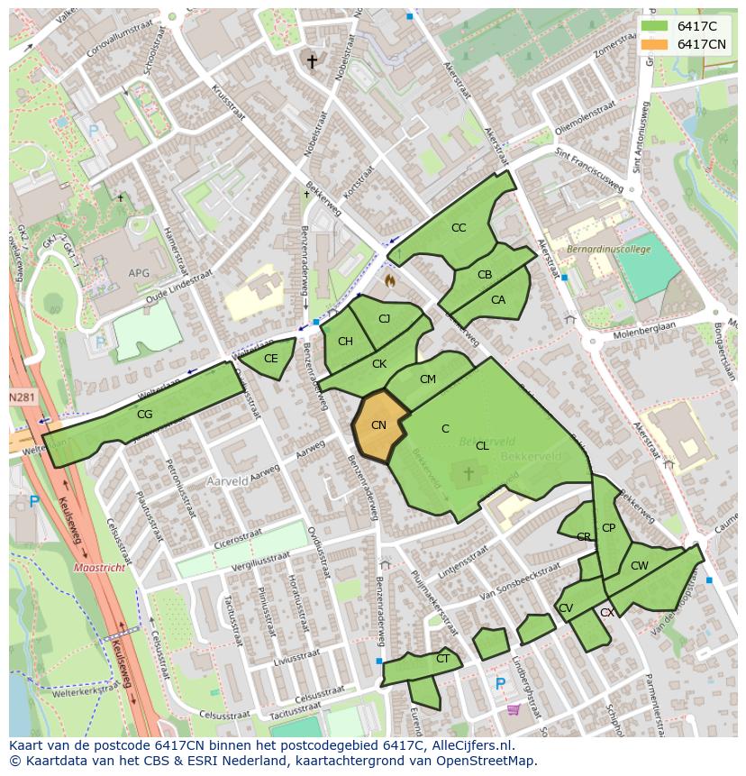 Afbeelding van het postcodegebied 6417 CN op de kaart.