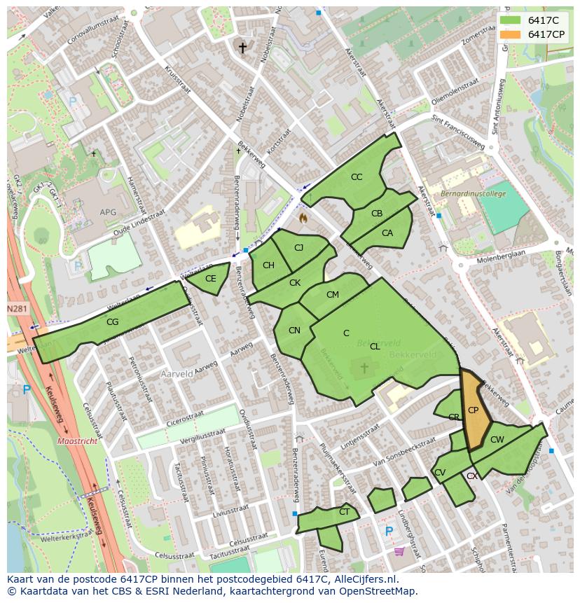 Afbeelding van het postcodegebied 6417 CP op de kaart.
