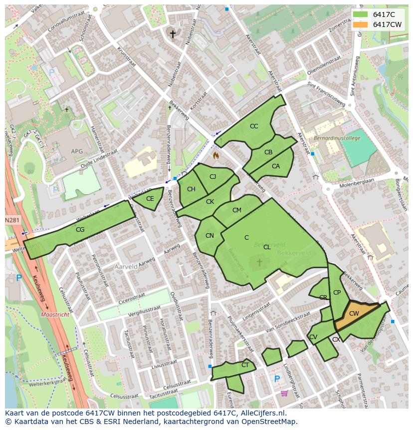 Afbeelding van het postcodegebied 6417 CW op de kaart.