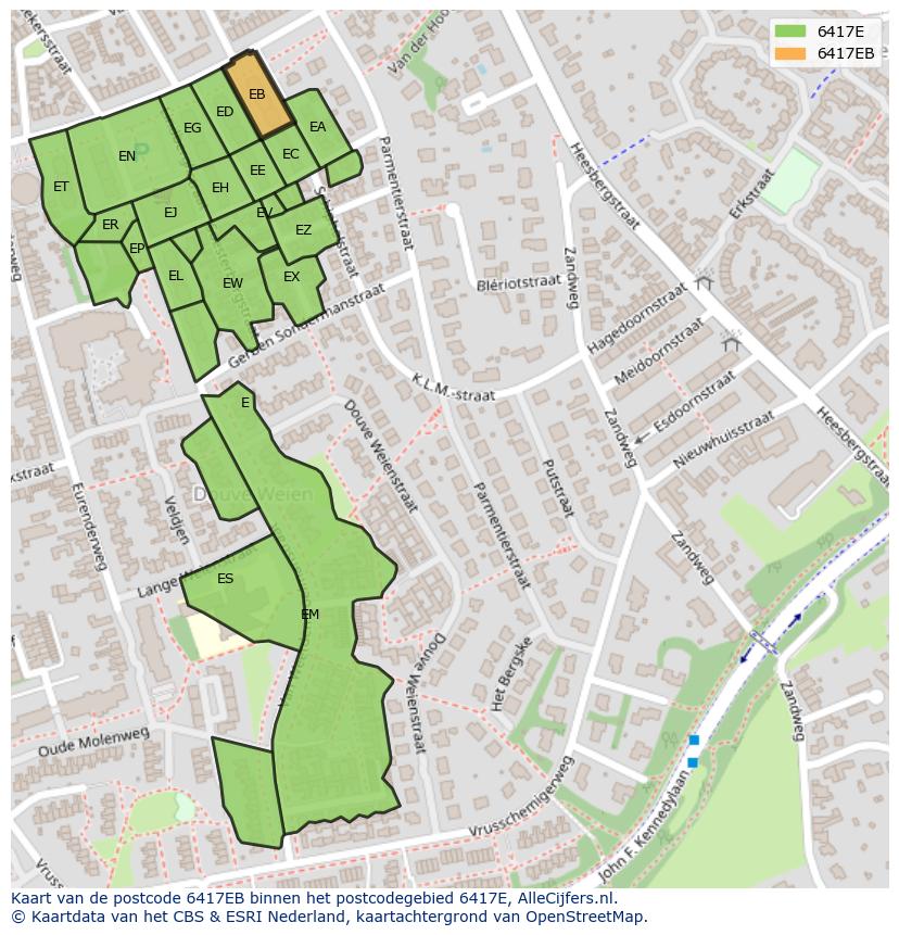 Afbeelding van het postcodegebied 6417 EB op de kaart.