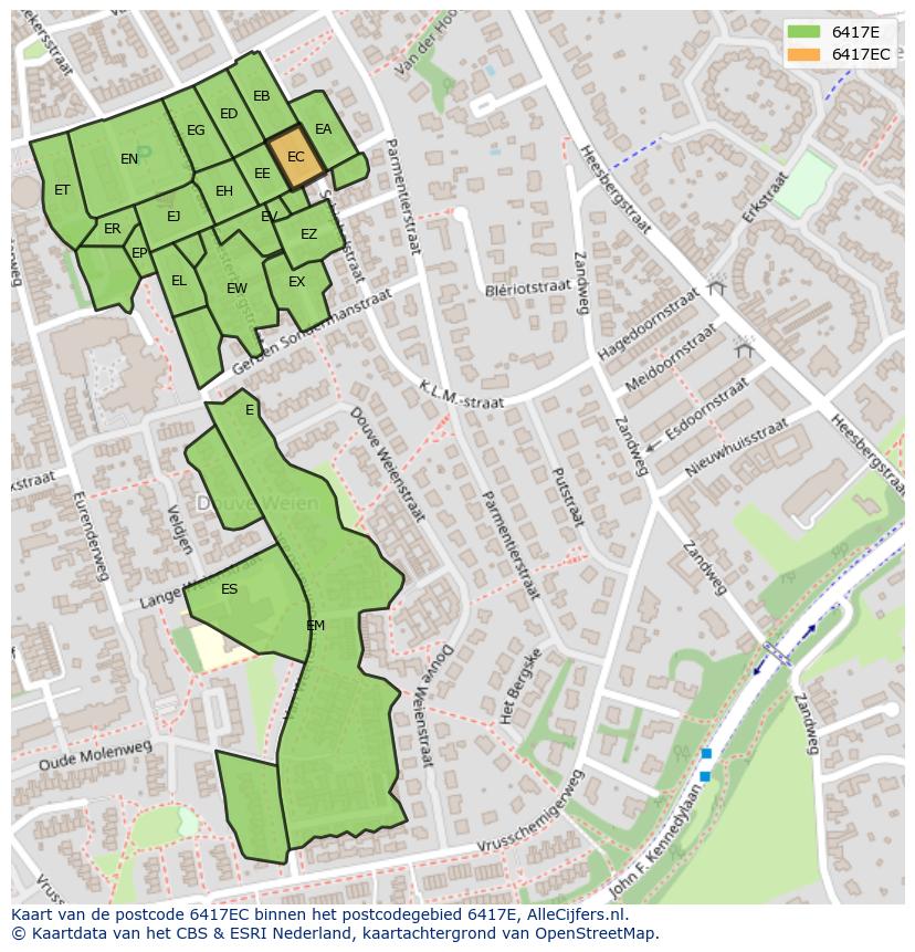 Afbeelding van het postcodegebied 6417 EC op de kaart.
