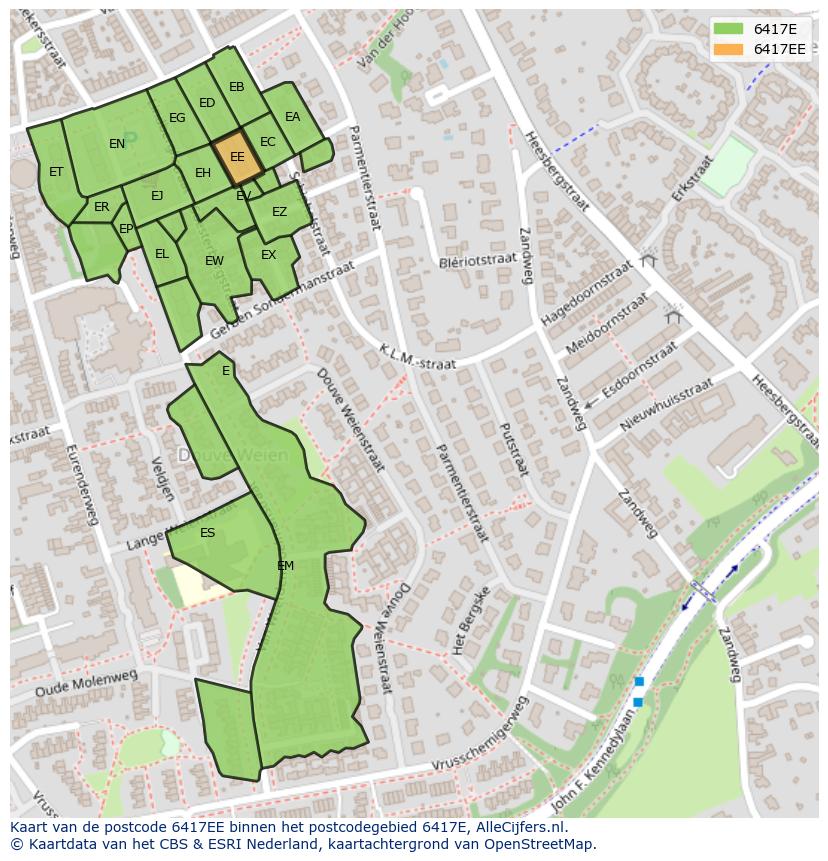 Afbeelding van het postcodegebied 6417 EE op de kaart.