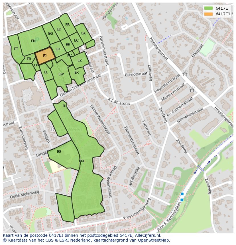 Afbeelding van het postcodegebied 6417 EJ op de kaart.