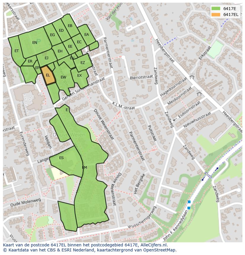 Afbeelding van het postcodegebied 6417 EL op de kaart.