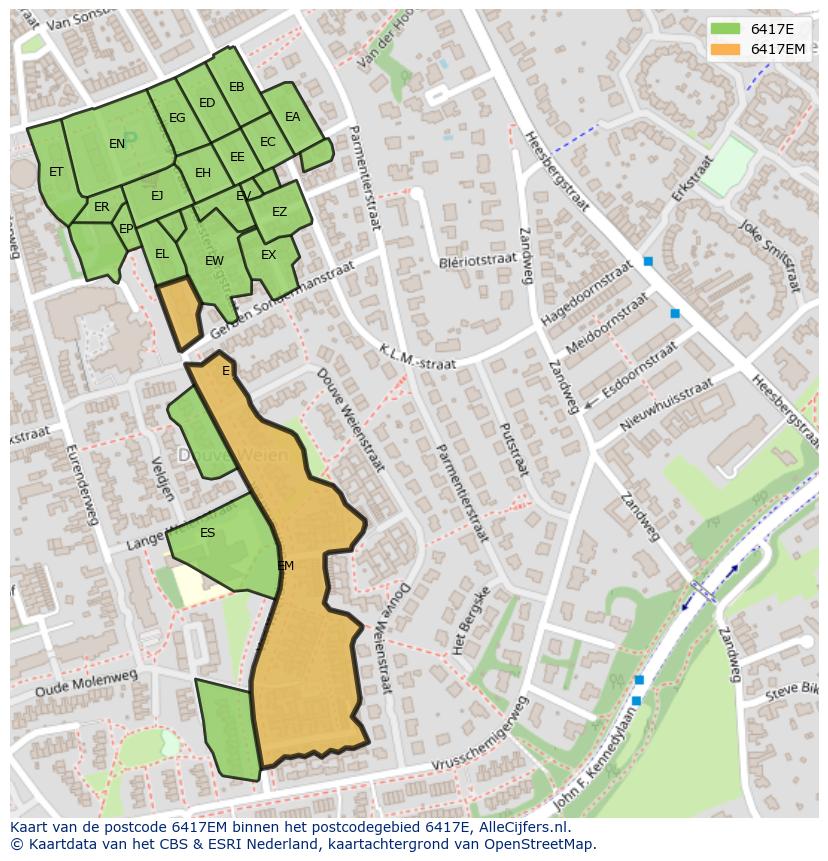 Afbeelding van het postcodegebied 6417 EM op de kaart.
