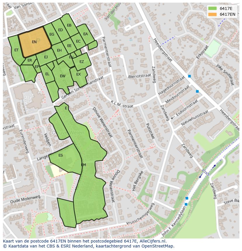 Afbeelding van het postcodegebied 6417 EN op de kaart.