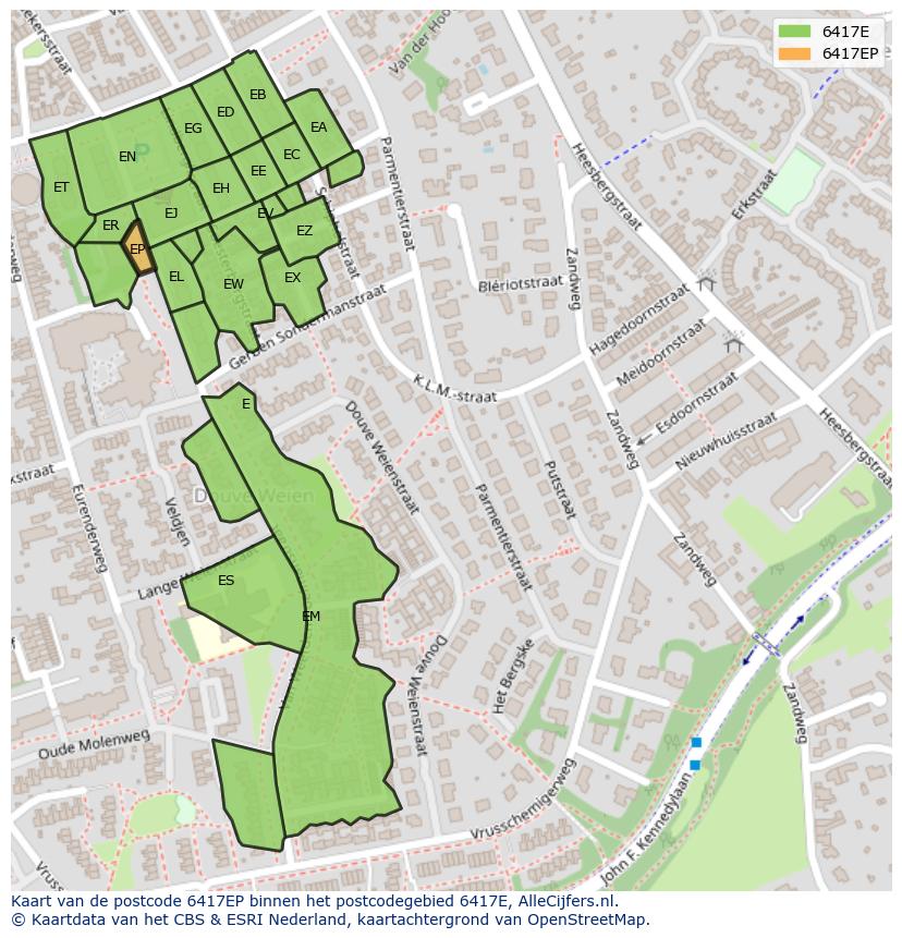 Afbeelding van het postcodegebied 6417 EP op de kaart.