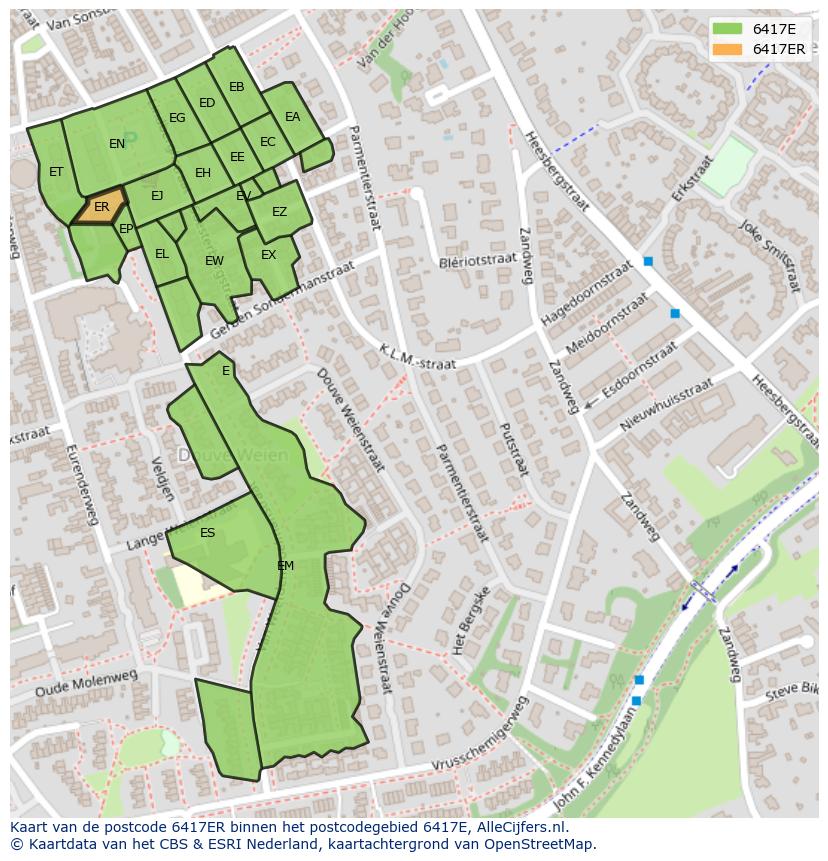 Afbeelding van het postcodegebied 6417 ER op de kaart.