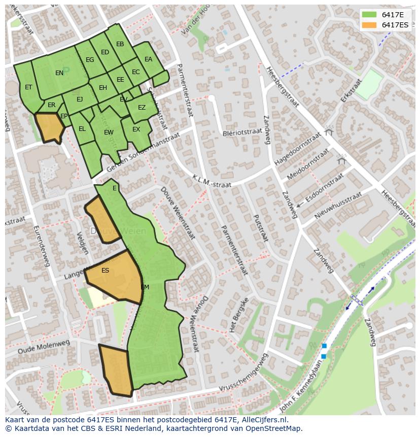 Afbeelding van het postcodegebied 6417 ES op de kaart.