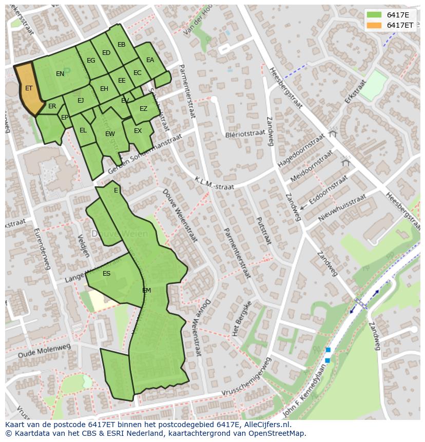 Afbeelding van het postcodegebied 6417 ET op de kaart.