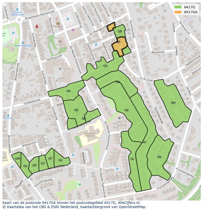 Afbeelding van het postcodegebied 6417 GA op de kaart.