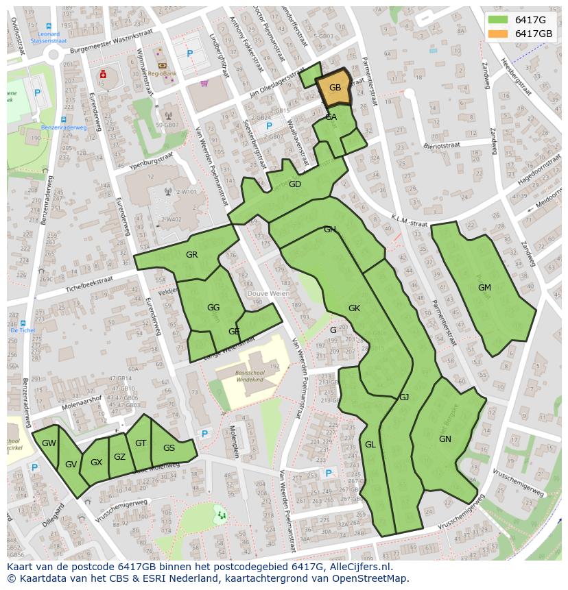 Afbeelding van het postcodegebied 6417 GB op de kaart.