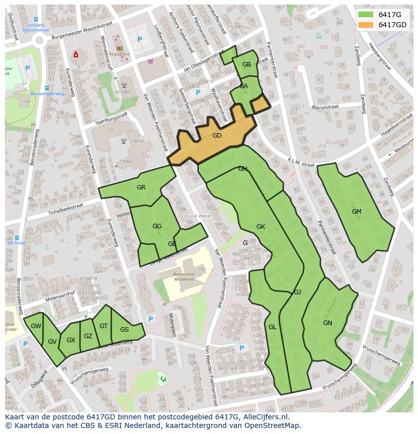 Afbeelding van het postcodegebied 6417 GD op de kaart.