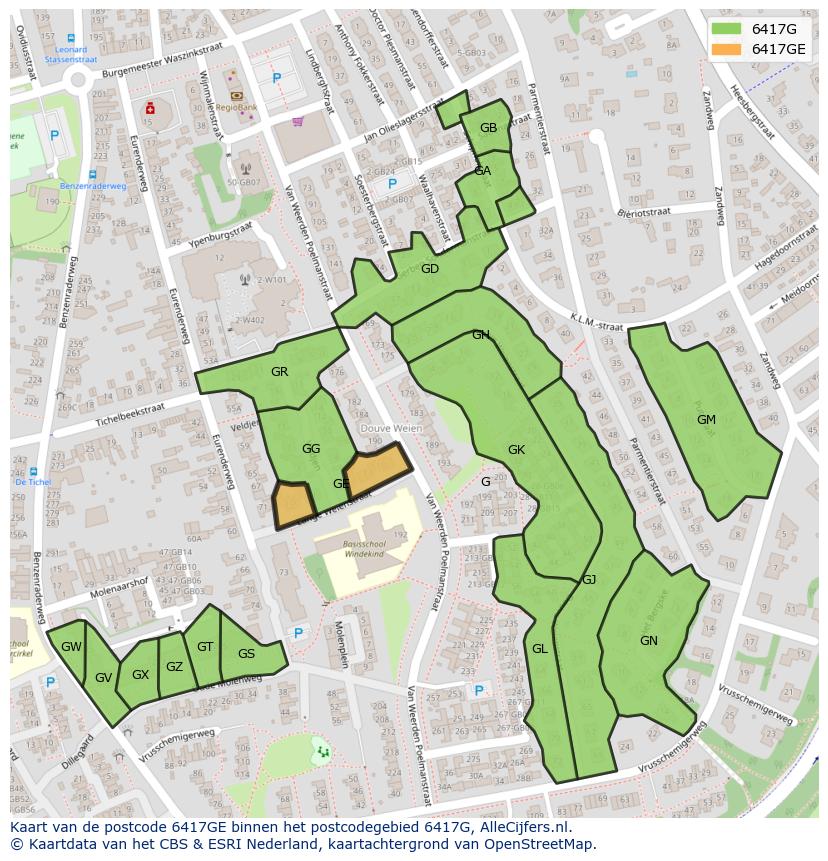 Afbeelding van het postcodegebied 6417 GE op de kaart.