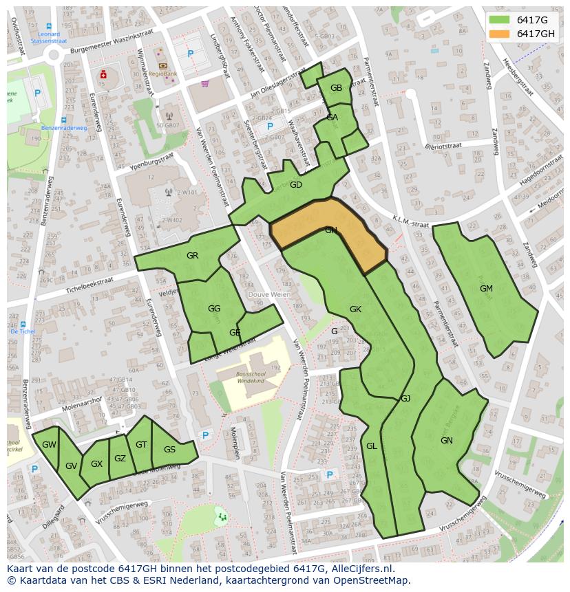 Afbeelding van het postcodegebied 6417 GH op de kaart.