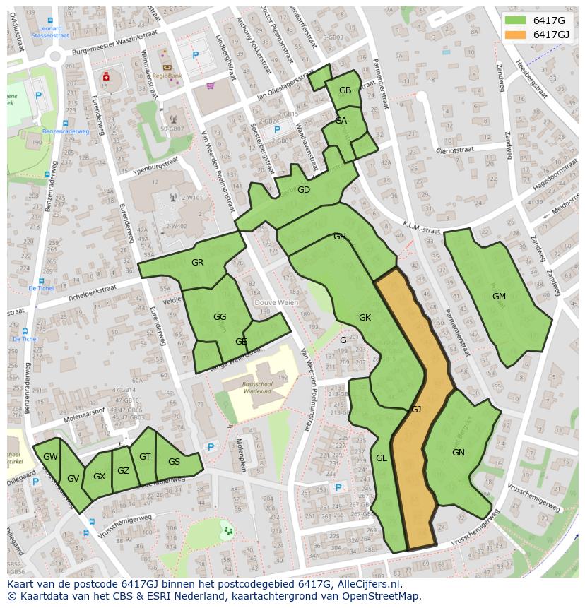 Afbeelding van het postcodegebied 6417 GJ op de kaart.