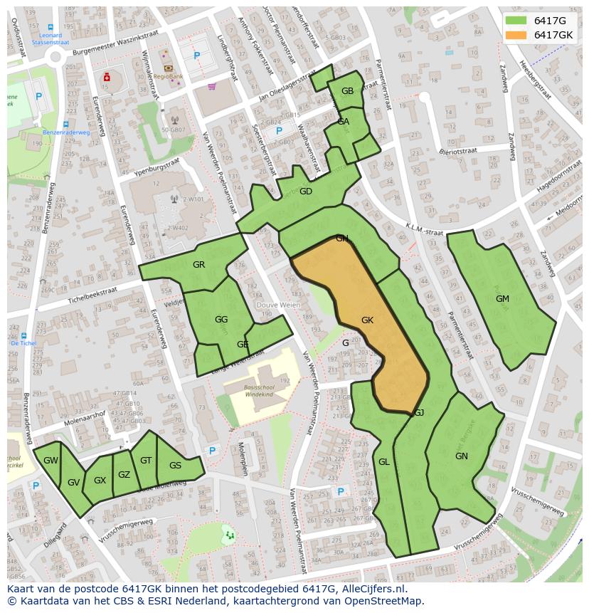 Afbeelding van het postcodegebied 6417 GK op de kaart.