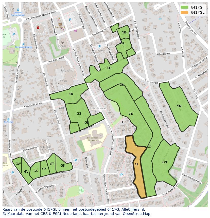 Afbeelding van het postcodegebied 6417 GL op de kaart.