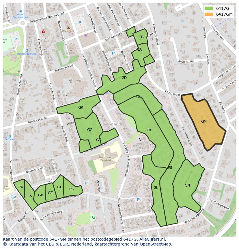 Afbeelding van het postcodegebied 6417 GM op de kaart.