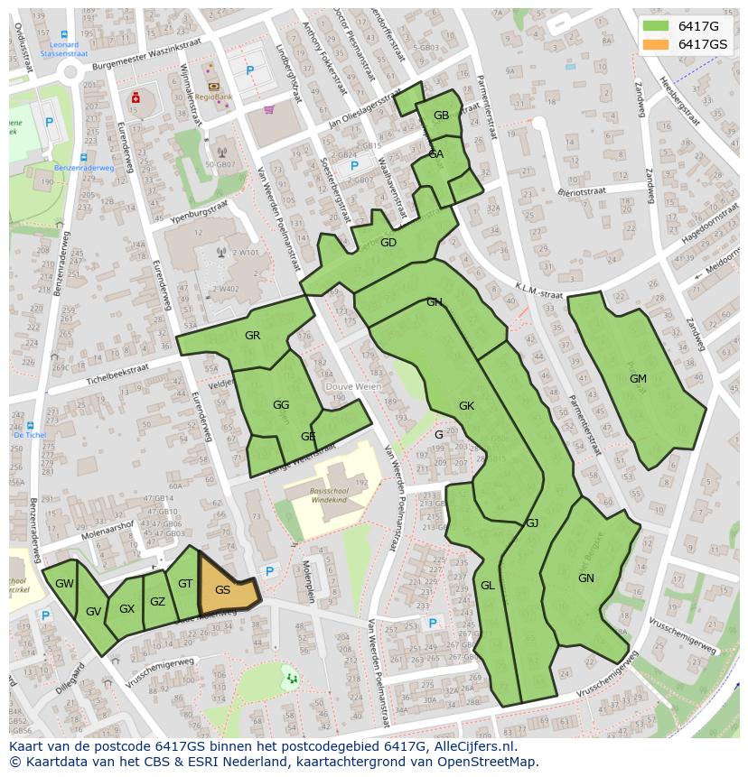 Afbeelding van het postcodegebied 6417 GS op de kaart.