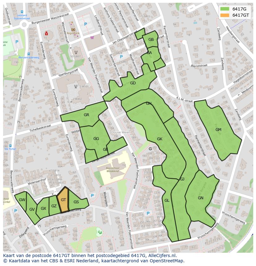 Afbeelding van het postcodegebied 6417 GT op de kaart.