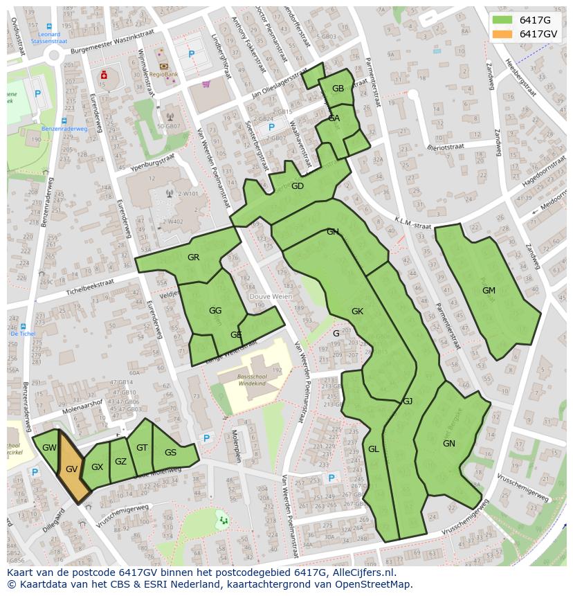 Afbeelding van het postcodegebied 6417 GV op de kaart.