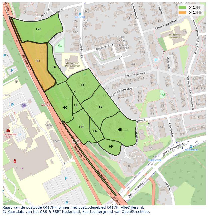 Afbeelding van het postcodegebied 6417 HH op de kaart.