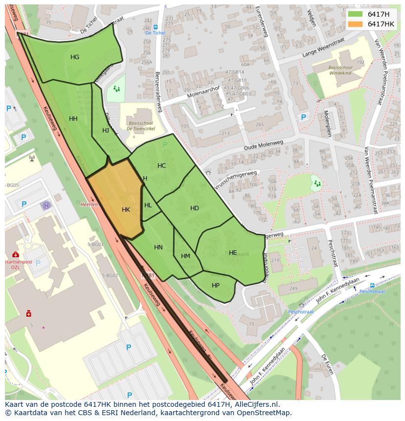 Afbeelding van het postcodegebied 6417 HK op de kaart.