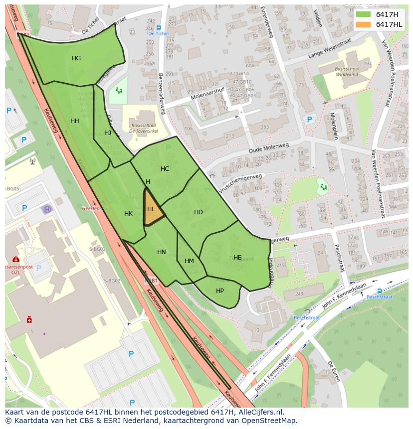 Afbeelding van het postcodegebied 6417 HL op de kaart.