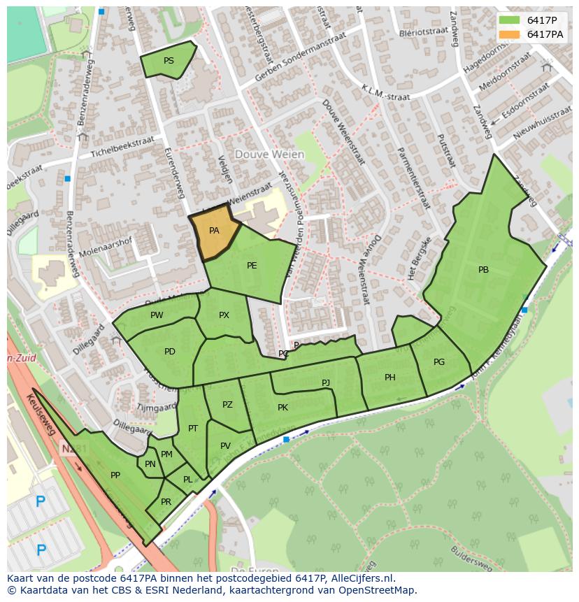 Afbeelding van het postcodegebied 6417 PA op de kaart.